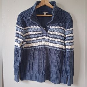 L.L. Bean Blue And White Stripe Sweater/Pullover Cotton